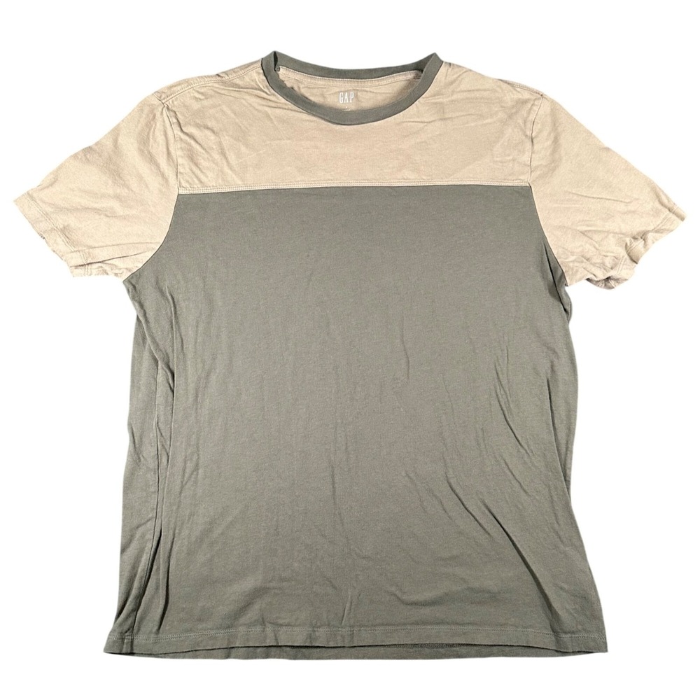 GAP Short Sleeve Tee Mens L Mesculen Green Tan Colorblock Crew Neck T-shirt
